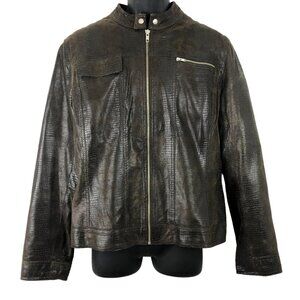 i.e Women's Size XL 100% Leather Jacket Brown Alligator Sporty Full Zip